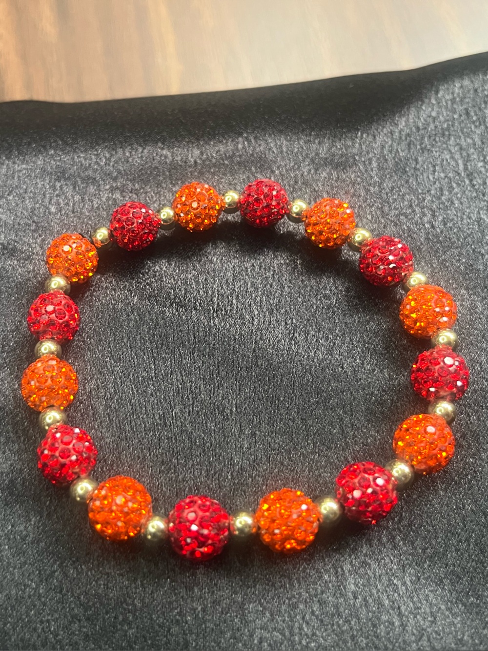 Red & Orange Rhinestone Bead Bracelet